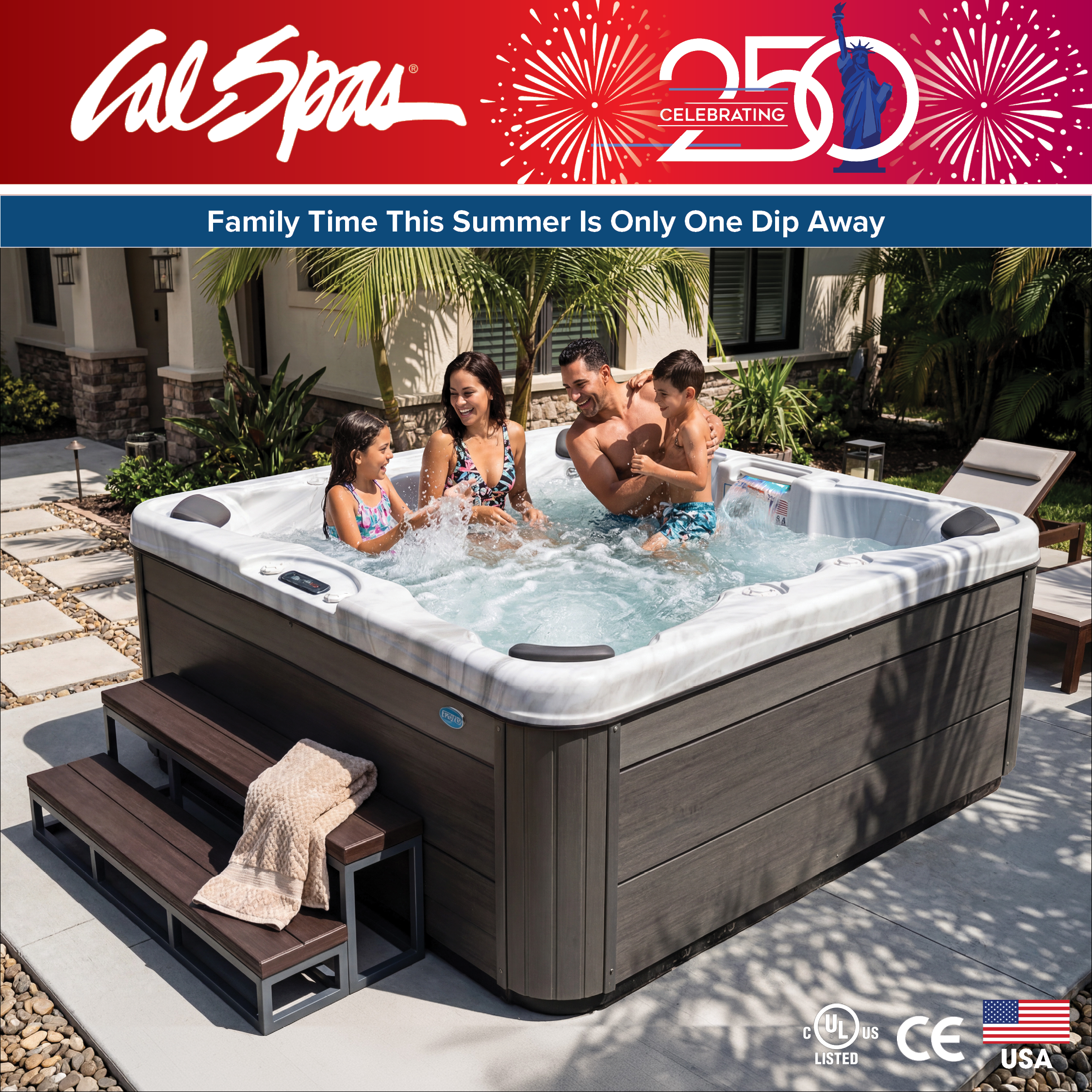 Calspas hot tub being used in a family setting - Utica